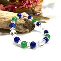 ラピスラズリ 緑瑪瑙 水晶  天然石 パワーストーンブレスレット 8mm（カット水晶）レディース 女性  数珠ブレス 開運 プレゼント ギフト [25]