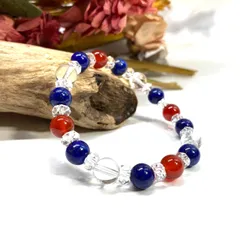ラピスラズリ 赤瑪瑙 水晶  天然石 パワーストーンブレスレット 8mm（カット水晶）レディース 女性  数珠ブレス 開運 プレゼント ギフト [25]