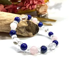 ラピスラズリ ローズクォーツ 水晶  天然石 パワーストーンブレスレット 8mm（カット水晶）レディース 女性  数珠ブレス 開運 プレゼント ギフト  [p]