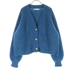 ZARA ザラ 長袖 ウール混 ニットカーディガン M ブルー レディース 古着