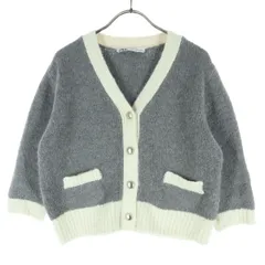 美品 ZARA ザラ ツートンカラー 長袖 アルパカ混 ウール混 ニットカーディガン M グレー レディース 古着