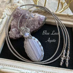 ブルーレースアゲート　マクラメネックレス　金属アレルギー対応　ネックレス