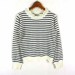 アースミュージック&エコロジー EARTH MUSIC & ECOLOGY ニット セーター ボーダー フリル ハイネック 長袖 S オフ白 アイボリー 黒 ブラック