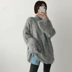 (当日配送) 2399 デミニ ルーズニット - グレー ベージュ