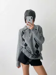 2404 アーガイルニット - ゴン色 グレー