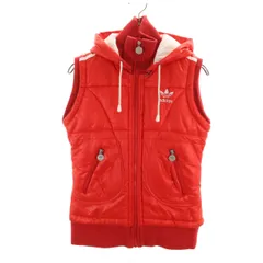 adidas アディダス トレフォイルロゴ刺繍 中綿ベスト M レッド メンズ 古着