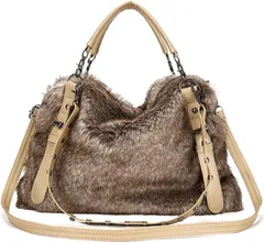 kochika 3way ショルダーバッグ ハンドバッグ フェイクファー ふわふわ モコモコ ショルダーストラップ付き (37センチメートル X 28センチメートル)