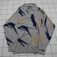 ◇ ⊇ 【CPCM】M933071 総柄ニットポロシャツ グレー系 メンズMサイズ E  【1508260041089】
