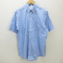 H■ブルックスブラザーズ/BROOKS BROTHERS ストライプ柄 半袖BDシャツ ワイシャツ【16 1/2】水色/MENS■79【中古】