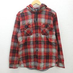 H■クイックシルバー/QUIKSILVER タータンチェック柄 フード付き 長袖シャツ/裏地付き厚手【L】赤/MENS■23【中古】