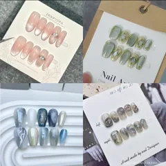 ネイルチップ完成品　セット販売　4点セット　キラキラ　ピンク系　パープル系　ブルー系　Mサイズ　クリスマス　お正月　秋冬　バレンタイン　プレゼント　お得セット