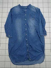 ◇ Θ 【ラル LARU】デニムシャツワンピース バンドカラー 長袖 ポケット付 レディース Mサイズ ブルー系 E  【1509190005226】