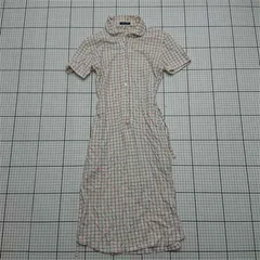 ◇ ⊂ 【ポートランド PORTLAND】レディース M チェック柄 半袖ワンピース 綿100% ベージュ系 E  【1509190006735】
