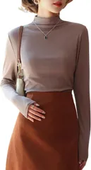 グリーンパキラ ハイネック 長袖 レディース レイヤード インナー トップス カットソー 重ね着 着回し インナーブラウス 伸縮 薄手 無地 シンプル おしゃれ オフィスカジュアル (キャメル,  XL)