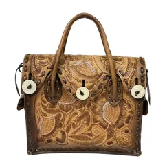 Carving Tribes(カービングトライブス) ハンドバッグ - ブラウン×ベージュ レザー