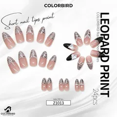 COLORBIRD ネイルチップ ショート 24枚 ストーン ワイルド 付け爪 短め 可愛い ポイント (ベージュ,  ショート)