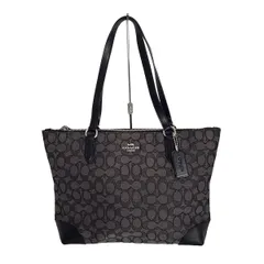 COACH(コーチ) ショルダーバッグ シグネチャー キャンバス ジップ トップ トート F29958 黒×ダークグレー レザー