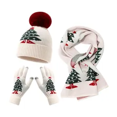 冬用帽子 帽子 スカーフ 手袋 3点セット メンズ レディース 大人用 3色 クリスマス タッチスクリーングローブ ニット帽 毛玉