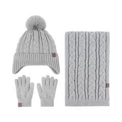 冬用帽子 帽子 スカーフ 手袋 3点セット キッズ 女の子 男の子 3色 タッチスクリーングローブ ニット帽 毛玉 ネックウォーマ