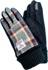 nature et evoluer ハリスツイード Harris Tweed レディース 手袋 スマホ対応 ニットマチ (グレーワインチェック)のサムネイル