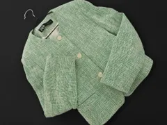 ZARA ザラ ツイード ノーカラー ジャケット sizeXS/緑 ◇■ レディース