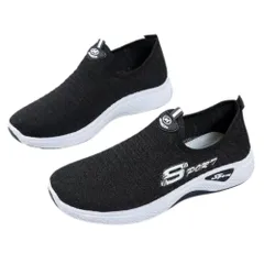 レディース スリッポン スニーカー ニット 軽量 蒸れにくい 疲れにくい 歩きやすい 滑り止め ウォーキング 厚底 ジム 普段履き 素早く履ける (ブラック, 日本の靴のサイズ寸法, 大人, 数値, 23.0 cm) [ブラック] [23.0 cm]