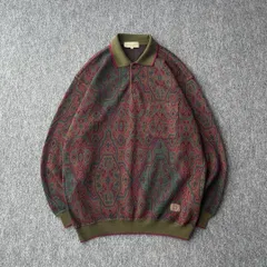 イタリア製　90s　デザインニット　ハーフボタン　ヴィンテージ　総柄　切替　ユーロ