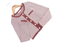 MIIA ミーア 千鳥柄 パールボタン カーディガン sizeF/白ｘえんじ ◇■ レディース