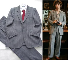 【極上の肌触り】 Crown Elite スーツ メンズ A5 M グレー カシミヤ混 ヘリンボーン セットアップ レトロ ビンテージ 菅田将暉 風 ワイドパンツ 2ボタン サイドベンツ 秋冬 昭和 平成 クラシック 紳士服