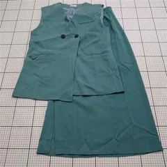 ◇ Θ emi+ シンプル系 ロング丈 ベスト スカートセットアップ上下 サイズS ブルーグリーン系 レディース E  【1511250001031】