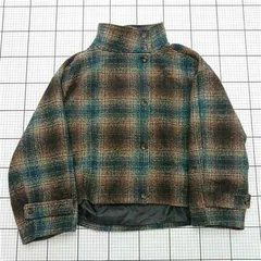 ◇ ⊇ チルファー 防寒性良好 長袖 チェック柄ショート丈スタンドカラーコート サイズM ブラウン グリーン系 レディース E  【1511250003417】