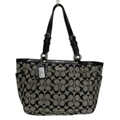 COACH(コーチ) トートバッグ ギャラリーシグネチャーイーストウエストトート F17726 ダークグレー×黒 レザー