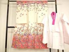 平和屋着物[]七五三　女の子　７歳　祝着　四つ身　長襦袢(無双仕立て・半衿刺繍)セット　型染め　草花文　暈し染め　逸品　AABE2229ja