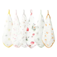 [MOMSMENU] ガーゼハンカチ 赤ちゃん ループ付 名前入 6層 ベビータオル リバーシブル ベビーガーゼ 綿100％ 30x30cm 6枚セット