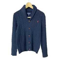 ポロ ラルフローレン POLO RALPH LAUREN ケーブルニットカーディガン ショールカラー ロゴ刺繍 長袖 男の子 L 14-16 ネイビー ■GY14