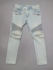 30 BALMAIN バルマン ライトブルー ウォッシュ バイカーデニム デニム