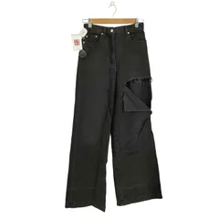 ユーズドフルギ USED古着 {{PETER DO}} ダメージ加工 ライン ワイド ブラックデニムパンツ レディース  27