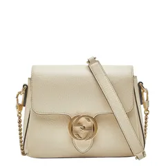 グッチ インターロッキングG 斜め掛け チェーン ショルダーバッグ 607720 ホワイト レザー レディース GUCCI【1-0244064】