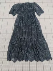 ◇ ⊂ ワンピース レースワンピース グレー系 半袖 ロング丈 レディース 38サイズ E  【1512010004163】