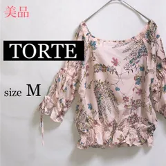 M 【 美品 】【 TORTE / トルテ 】 ピンク オフショルダー フリル ギャザー リボン 7分袖 肩見せ 花柄  ブラウス フェミニン 春夏 T923_2406/141のサムネイル