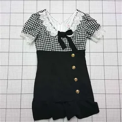 ◇ ⊂ ワンピース ティカ Tika ギンガムチェック切替レースワンピース ブラック系 レディース Lサイズ E  【1512010013158】