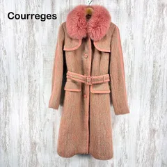 Courreges クレージュ ボリューム リアル フォックスファー モヘヤ ウール ブレンド ベルト付き シャギーロングコート ピンクのサムネイル