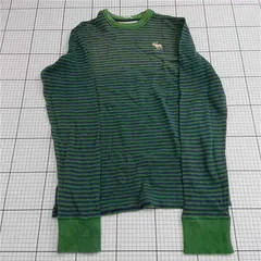 ◇ Θ アバクロンビー＆フィッチ Abercrombie & Fitch ボーダー長袖カットソー グリーン系 メンズL E  【1512020020825】