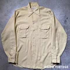 40's~50's Van Heusen ナイロンレーヨンオープンカラーシャツ L/S クリームイエロー 開襟 MEDIUM