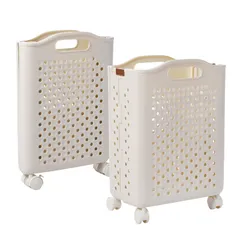 【折りたたみ10cmスリム×大容量】AZNABLE ランドリーバスケット 洗濯かご 折りたたみ 洗濯物入れ キャスター付き PP素材 丈夫 丸洗い可 (アイボリー, Sサイズ) [アイボリー] [Sサイズ]