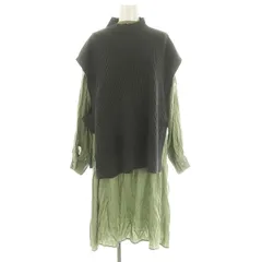 グリーンレーベルリラクシング ユナイテッドアローズ green label relaxing ニットベスト シャツワンピース 2点セット レイヤード ロング ミモレ丈 長袖 スモークグリーン チャコール /ES ■OS