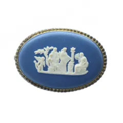 ウェッジウッド WEDGWOOD ピンブローチ アクセサリー ジャスパー カメオ ラウンド 青 ブルー ■GY11 /MQ