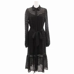 フェイズエイト Phase Eight レースシャツワンピース 長袖 キャミソール付 ロング リボンベルト 8 黒 ブラック /GV