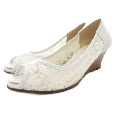 ダイアナ DIANA レースパンプス ウェッジソール オープントゥ 23cm 白 ホワイト /GV