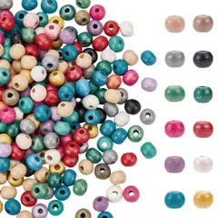 PH PandaHall ミックス 約100個セット ウッドビーズ カラフル 丸型 ビーズ ジュエリー用 ネックレス DIY パーツ 染め 混合色 5~6x6~7mm